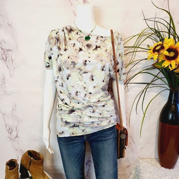 Anthropologie Deletta beautiful watercolor print one shoulder top - Picture 4 of 7